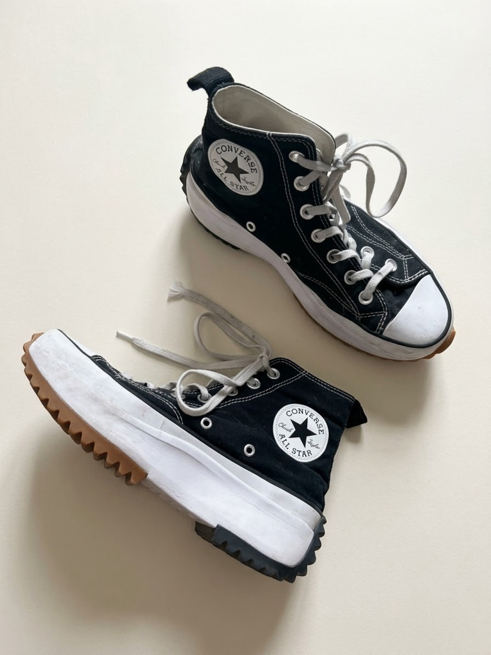 Converse Sz 7 Run Star Hike Canvas Platform Black Sneakers Shoes
